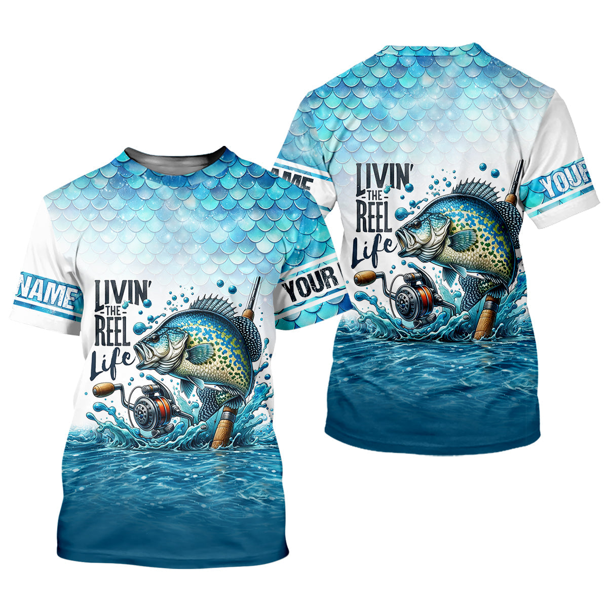 Living The Reel Life Fish Scale Pattern Funny Fishing Shirt, Fishing UPF Shirts, Fishing Shirts For Men