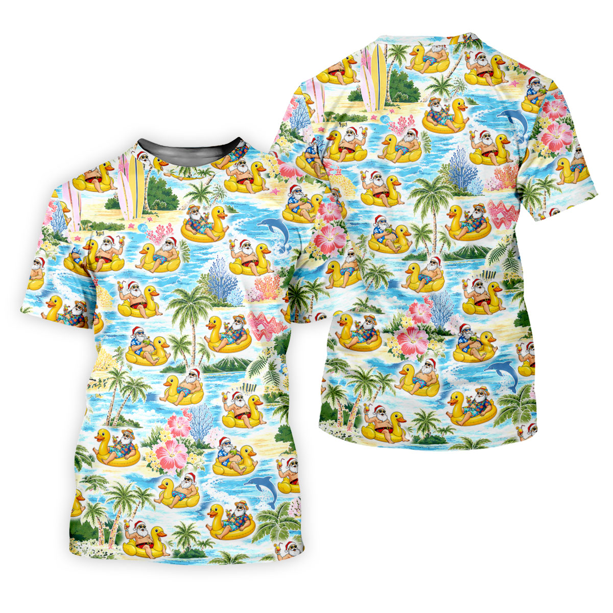 Funny Santa Duck Float Tropical Christmas Polo Shirt, Womens Golf Polo, Hawaiian Golf Shirt