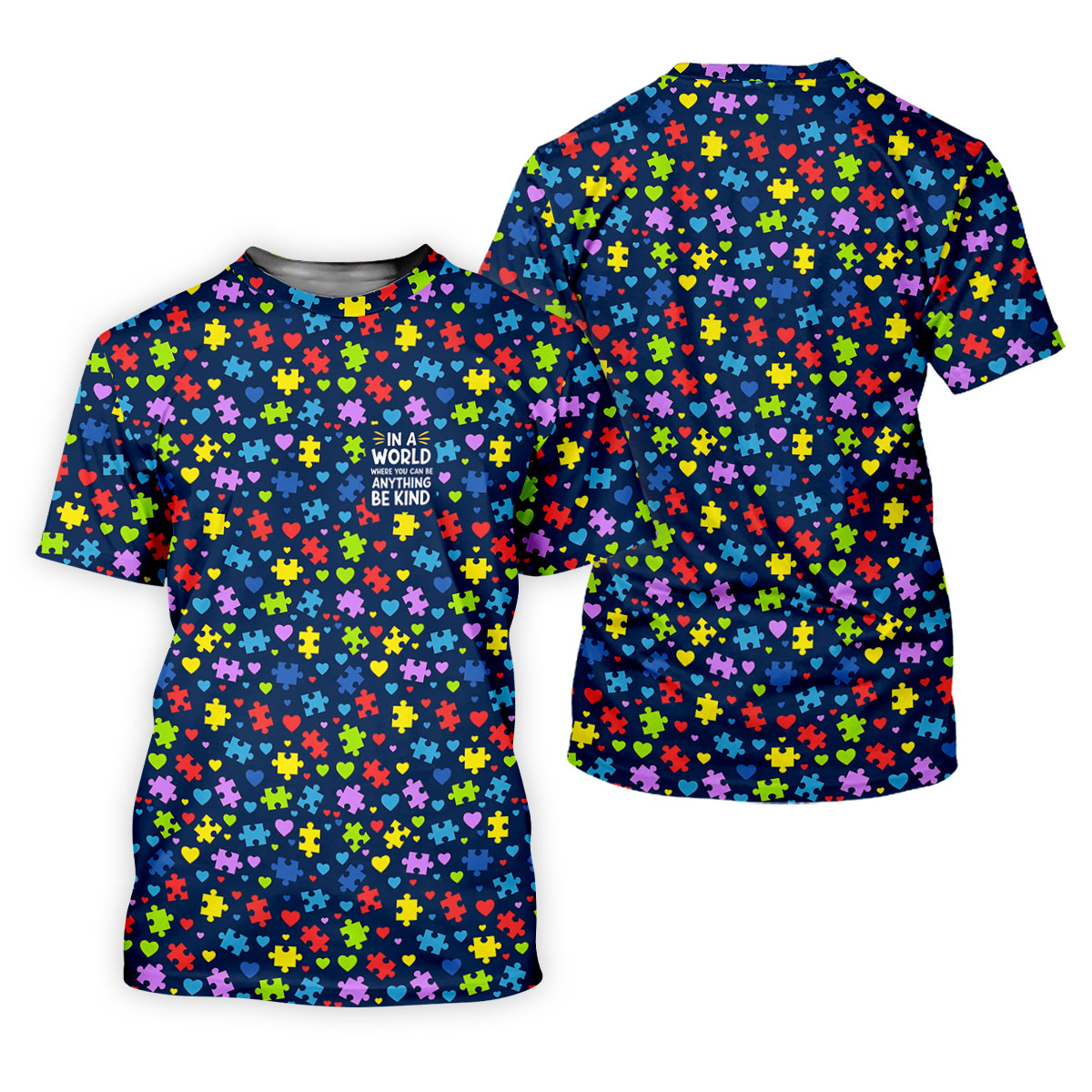 In A World Where You Can Be Anything Be Kind Autism Awareness Puzzle Pattern Navy Golf Shirt, Golf Shirt For Women