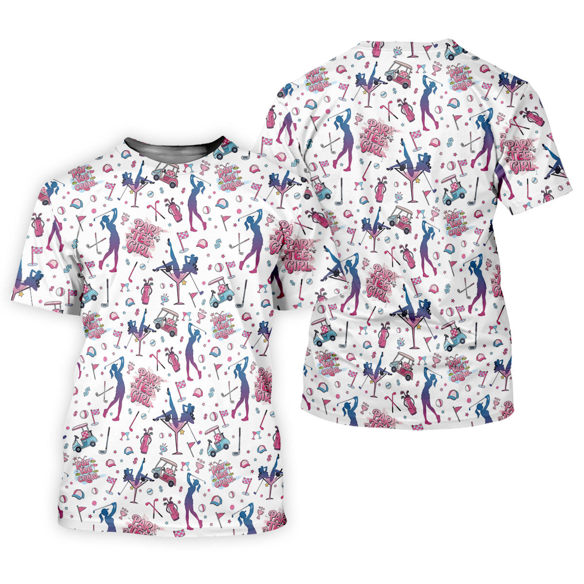 Funny Par Tee Girl Golfer Pattern Golf Polo Shirt, Ladies Golf Shirts, Golf Tops For Women