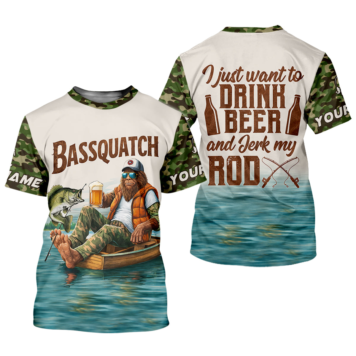 Funny Bigfoot Fishing UPF Shirt, Personalized Fishing Shirt for Men