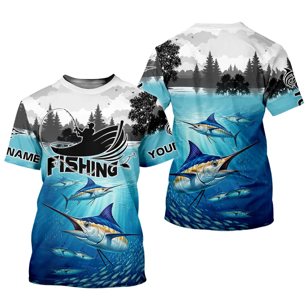 Blue Marlin Fishing SPF Shirt For Men, Performance Fishing Shirts, Gift For Fisherman, Men's Fishing Shirt