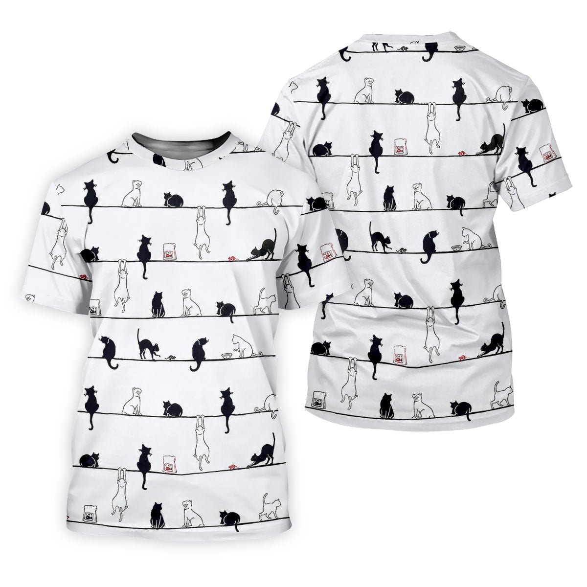 Cute Black and White Cats Pattern Golf Shirt, Women's Golf Tops, Golf Shirts For Women