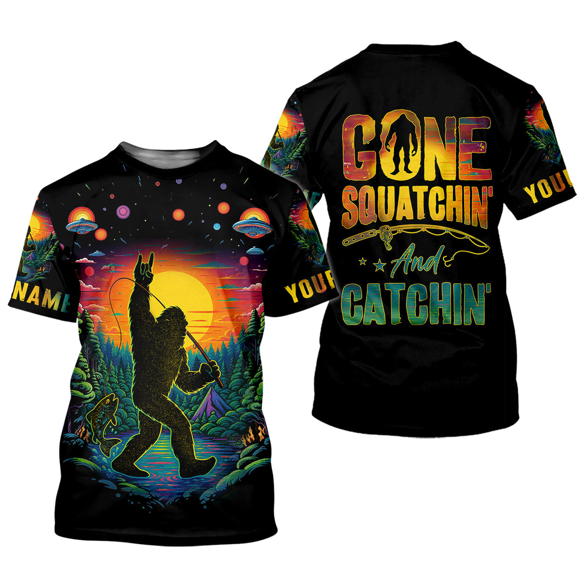 Gone Squatchin And Catching Alien Bigfoot Funny Fishing Shirt, Women SPF Shirt, Female Fishing Shirts