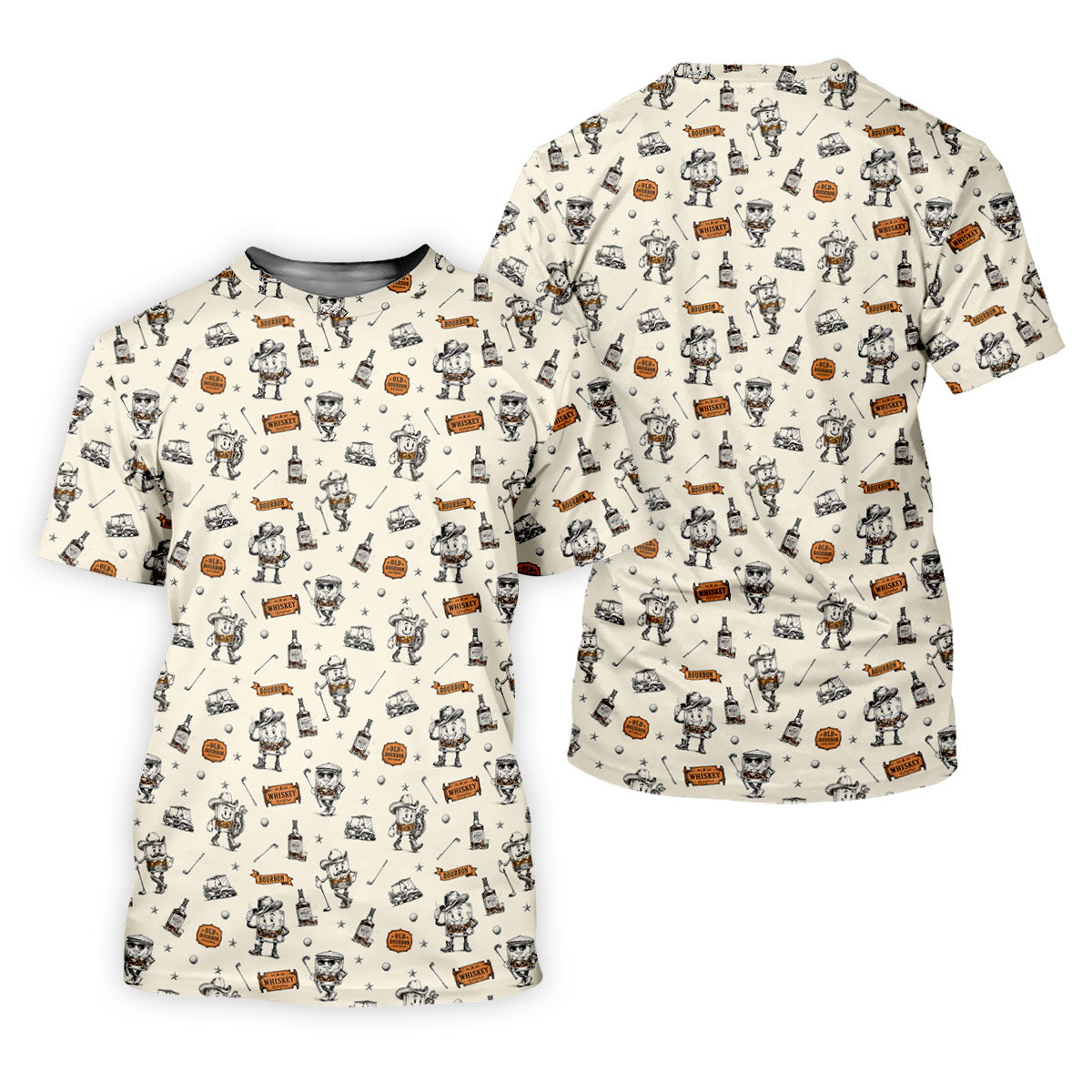 Vintage Bourbon Whiskey Golf Pattern Polo Shirt, Golf Polo Shirts For Men, Mens Golf Apparel