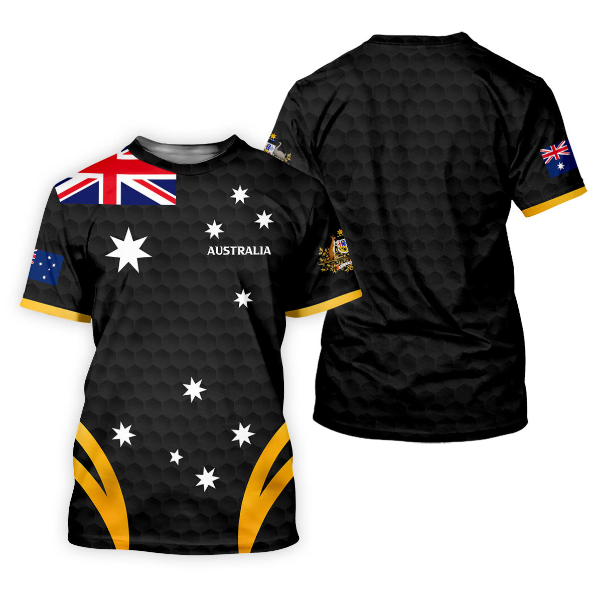 Australia Flag Print Golf Ball Pattern Black Golf Shirt, Australian Symbol Golf Shirt For Women