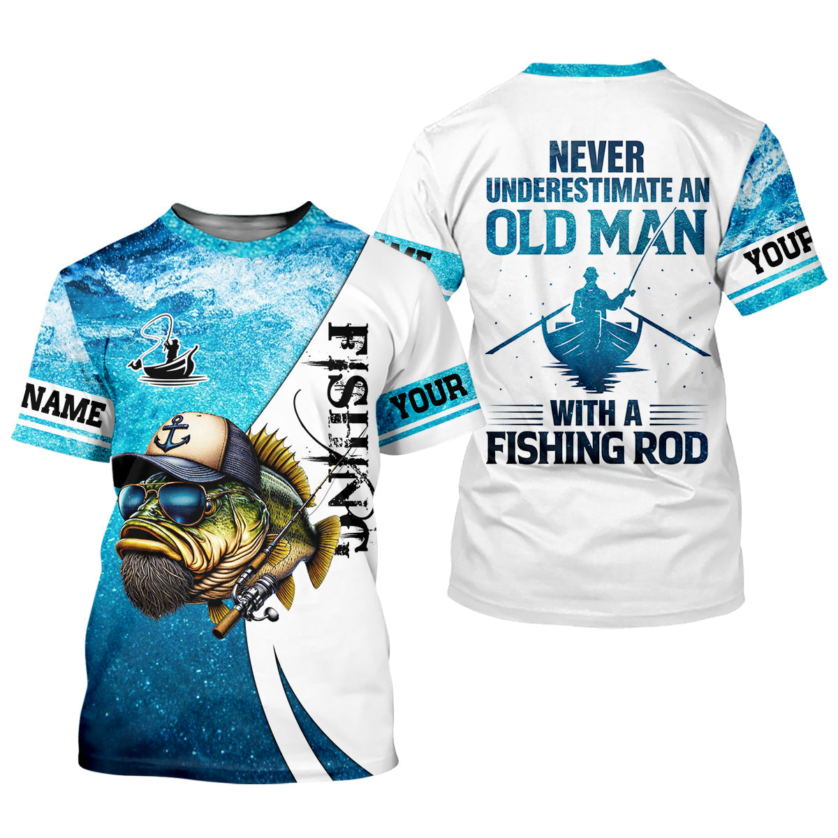 Personalized Old Man Fishing Shirt, Funny Fishing Rod Gift For Dad, Fishing UPF Shirts, Funny Fishing Shirt