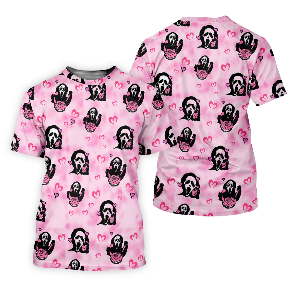 Pink Cute Ghost Caller Heart Pattern Halloween Golf Polo Shirt, Golf Shirts For Women