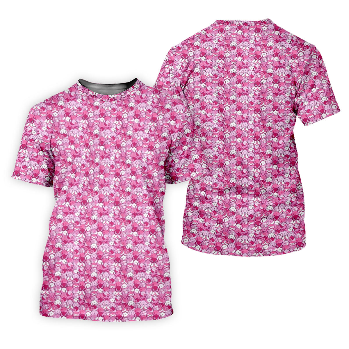 Pink Breast Cancer Hearts And Ribbons Polo Shirt, Golf Tops For Women, Women’s Golf Polo