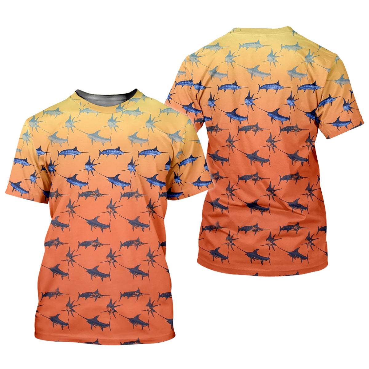 Swordfish Patter Orange Fishing Shirt, Cute Women's Fishing Outfits, Female Fishing Shirts, SPF Shirt