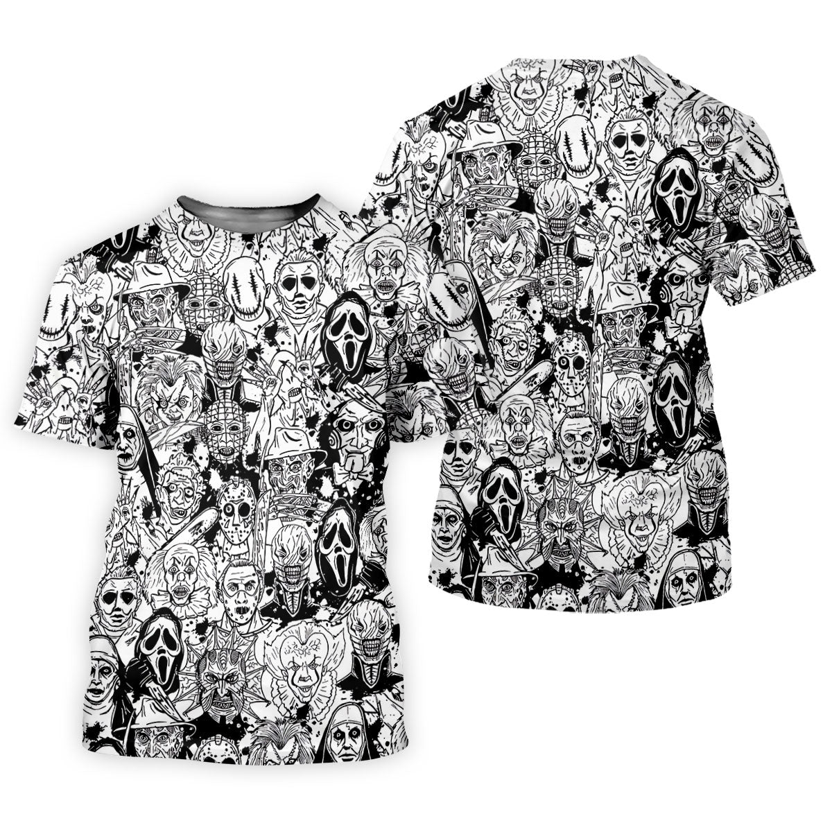Black White Horror Character Sketch Golf Shirt, Mens Golf Polo, Halloween Golf Shirt