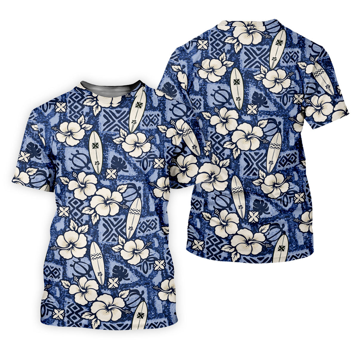 Blue Hawaiian Surfboard Hibiscus Design Hawaiian Golf Shirt, Golf Shirts For Men, Polo Shirts For Men