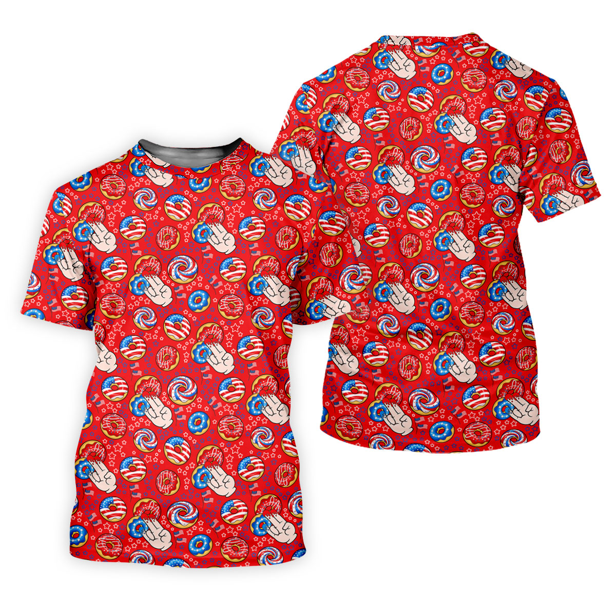 Donut Finger Funny Dirty American Flag Pattern Red Women Golf Top, 250th Anniversary Patriotic Golf Shirt