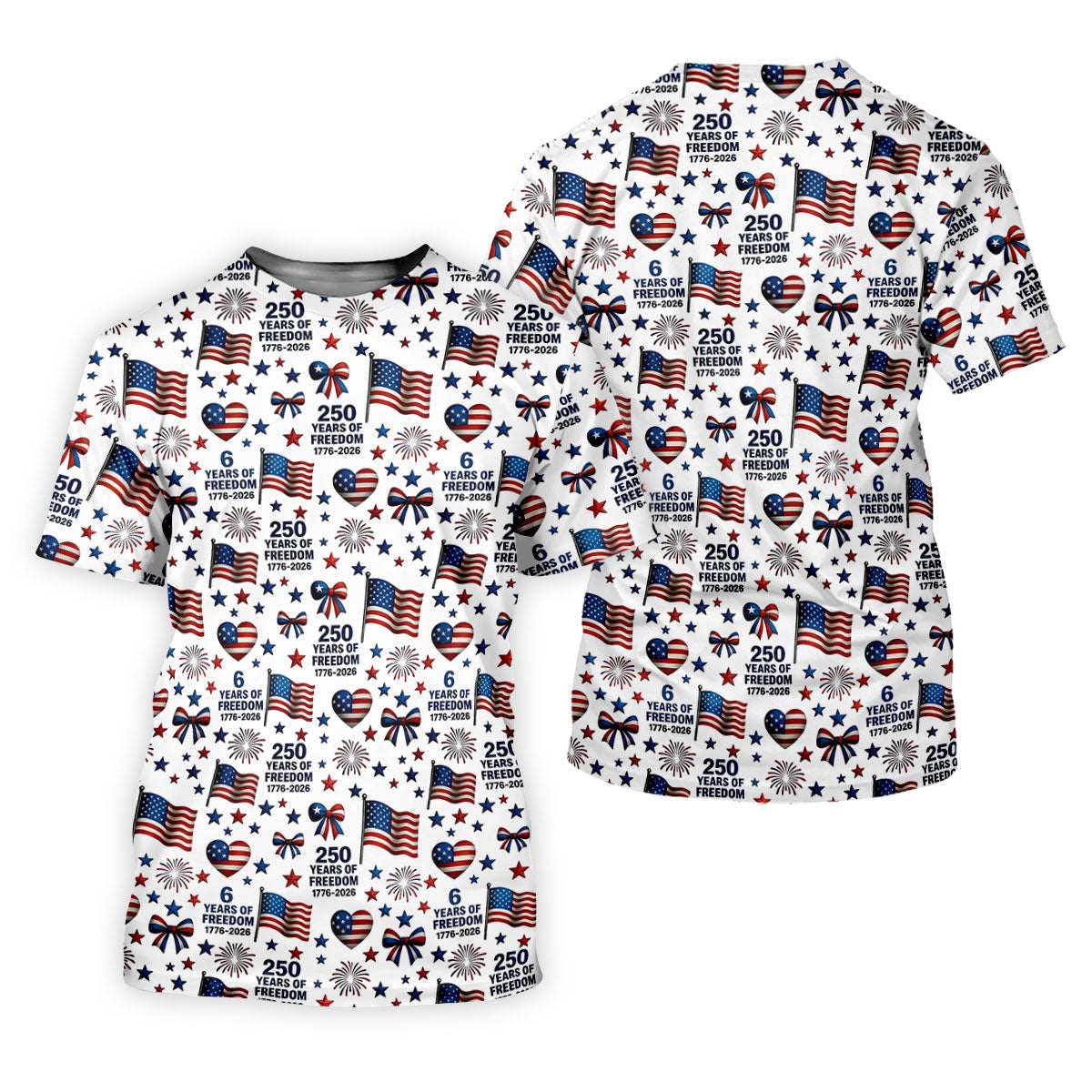 250 Years Of Freedom 1776-2026 American Flag Pattern Patriotic Golf Shirt, 250th Anniversary Golf Shirt For Women