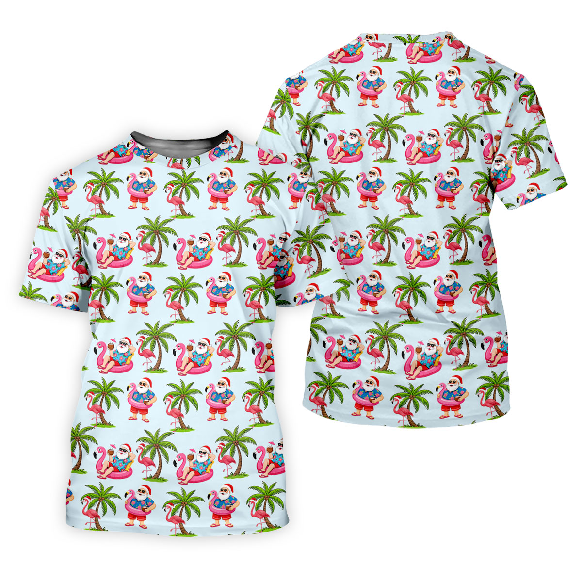 Flamingo Float Santa Christmas Golf Shirt, Men's Golf Shirt, Hawaiian Golf Shirt, Printed Golf Shirts