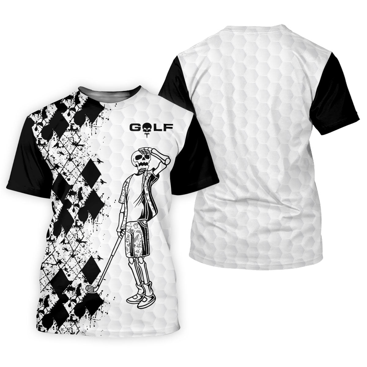 Golf Skeleton Splatter Effect Argyle Pattern Women's Golf Tops, Ladies Golf Shirts
