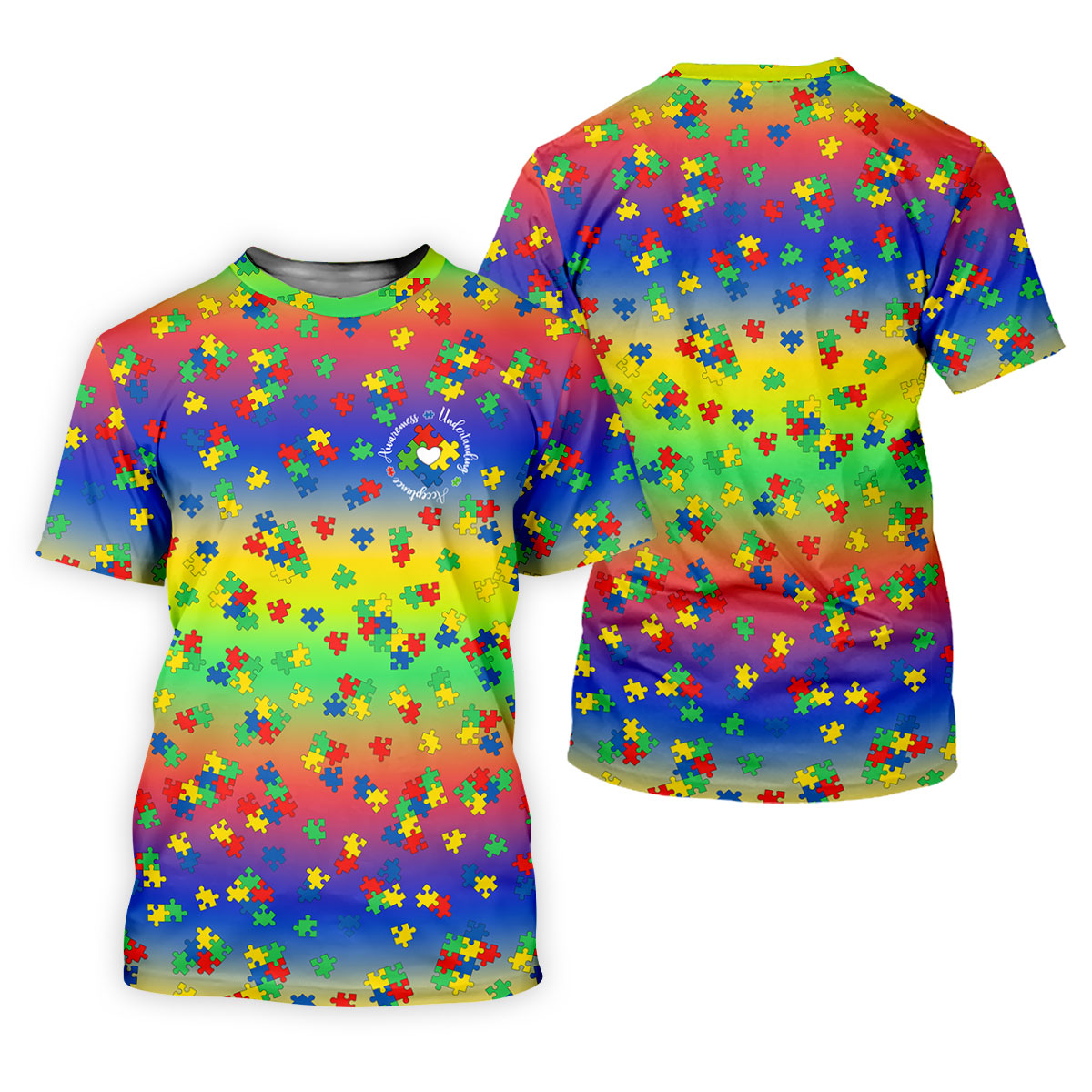 Acceptance Awareness Understanding Autism Puzzle Rainbow Gradient Women's Golf Shirts, Ladies Golf Polos