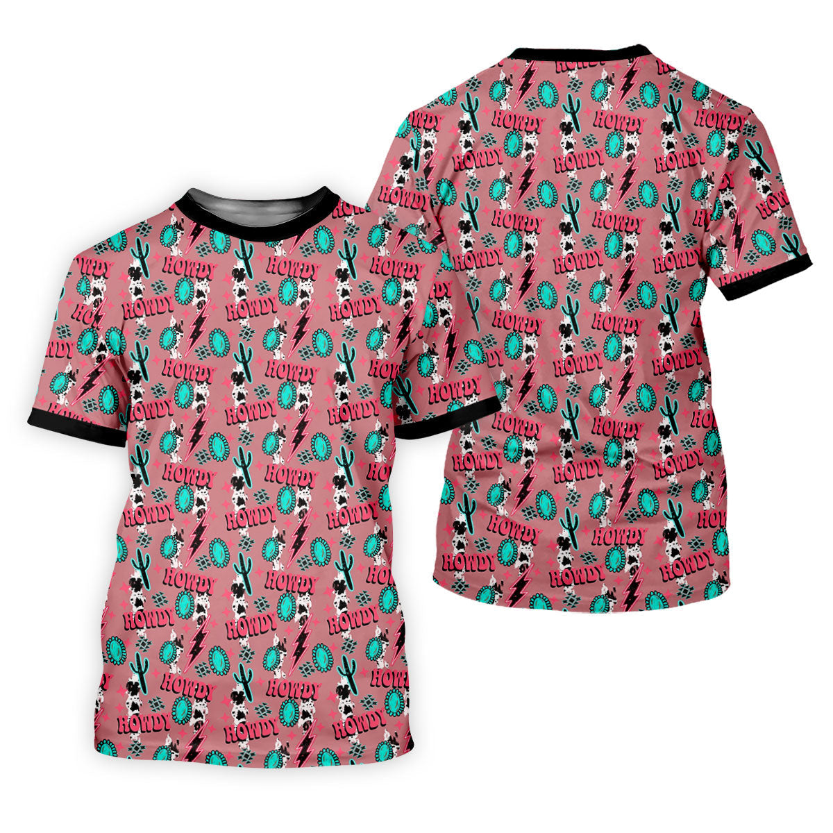 Howdy Pink Lightning Bolts Western Theme Golf Tops For Men, Polo ShirtFor Men, Golf Shirts For Men