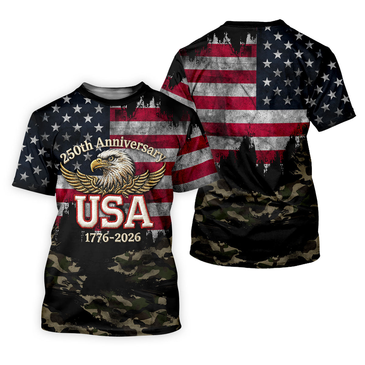 250th Anniversary Camo Golf Shirt, Distressed US Flag Patriotic 4th Of July Golf Shirt For Women