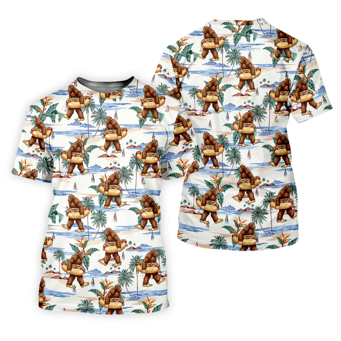 Funny Bigfoot Carrying Hot Dog Float Beach Golf Polo Shirt, Hawaiian Golf Shirt, Golf Apparel For Men