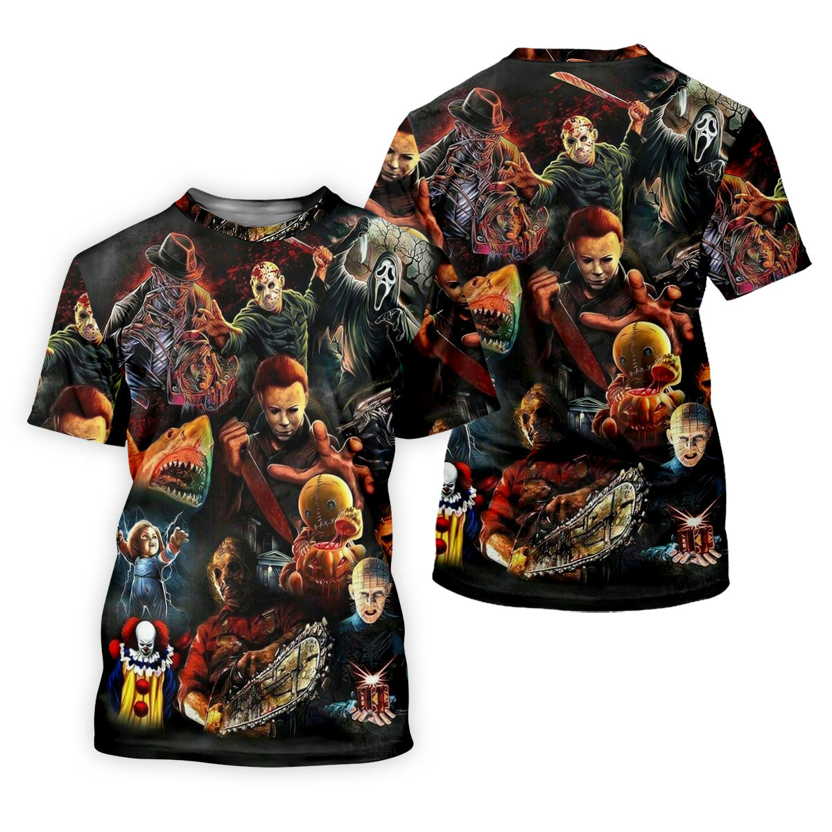 Halloween Horror Character Collage Golf Shirt, Men's Golf Shirt, Hawaiian Golf Shirt