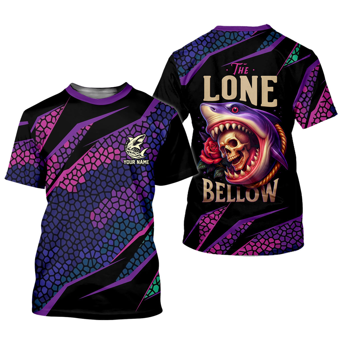 Shark Fishing SPF Shirt, The Lone Below Shark And Skull Purple Fishing Shirt, Female Fishing Shirts
