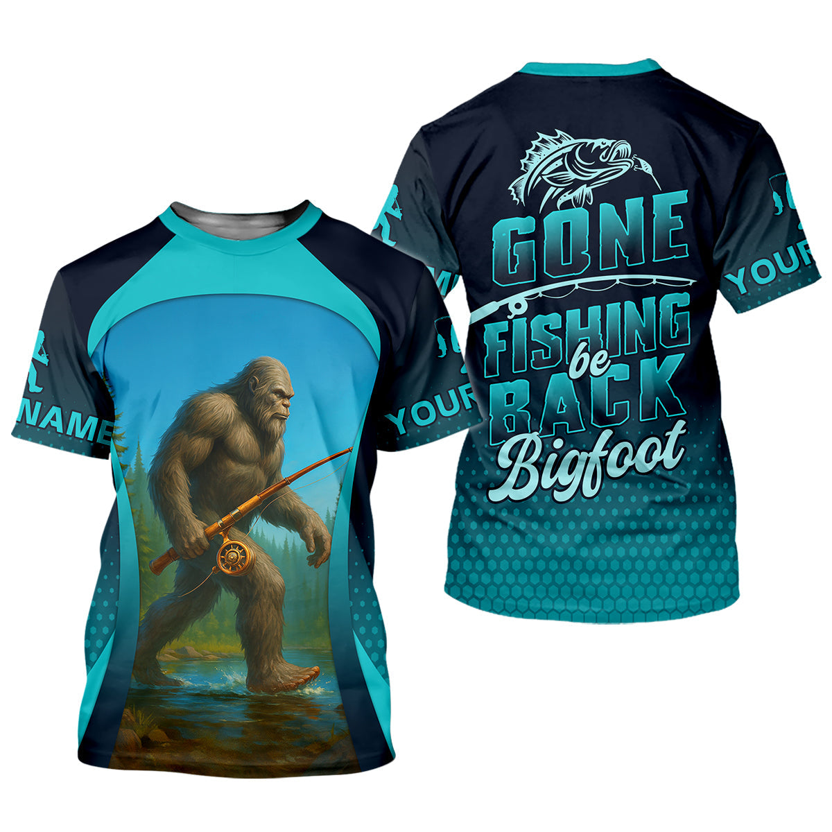 Gone Fishing Be Back Bigfoot Blue Fishing Shirt, SPF Long Sleeve Shirts Womens, Fishing Shirt For Women