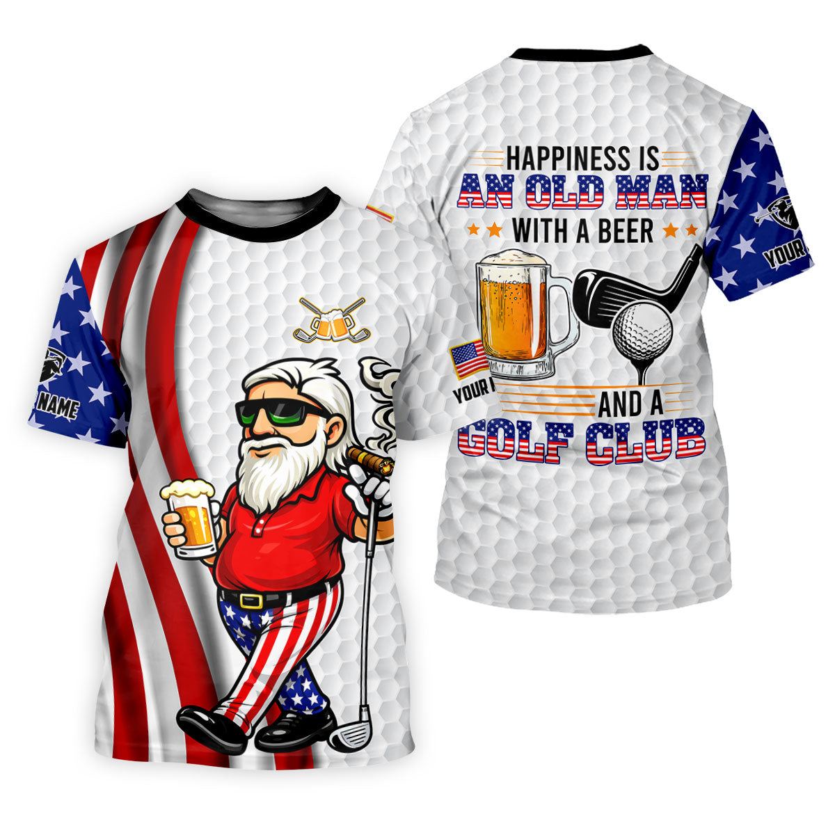 Happiness Is An Old Man With A Beer Funny 4th Of July White Golf Shirt, 250th Anniversary Women's Golf Tops