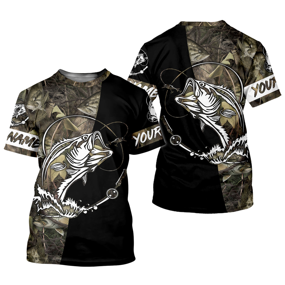Camo Black Fishing UPF Shirts, Camouflage Fishing Shirts, Fishing Gifts For Men, Men's Fishing Shirt