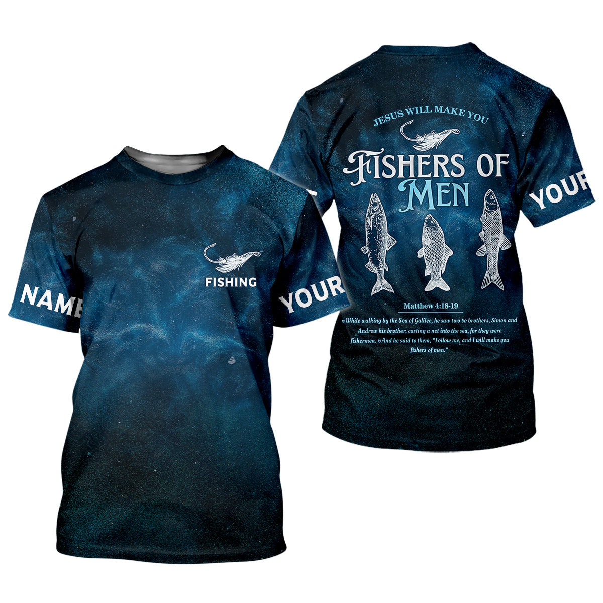 Jesus Will Make You Fishers Of Men Starry Night Print Fishing UPF Shirts, Fishing Shirts For Men