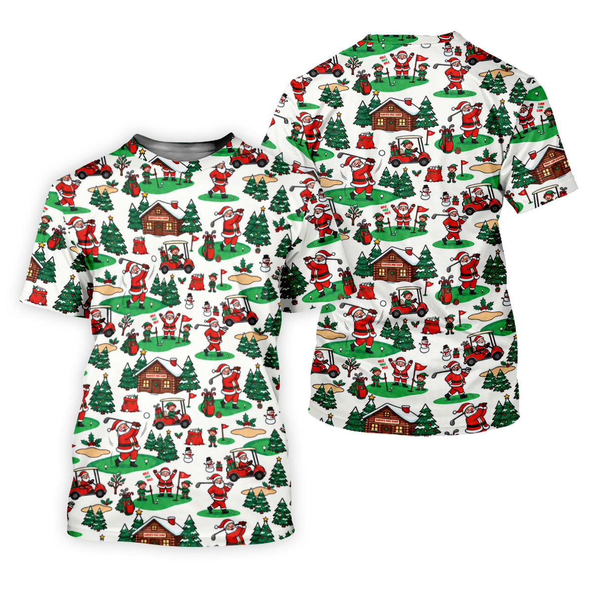 Santa Golf Cart And Elves Christmas Golf Shirt, Womens Golf Tops, Ladies Golf Shirts