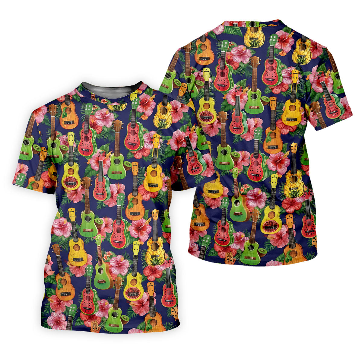 Tropical Ukulele Fruit Pattern 250 Retro Golf Shirt, Hawaiian Vibe Golf Shirt For Women