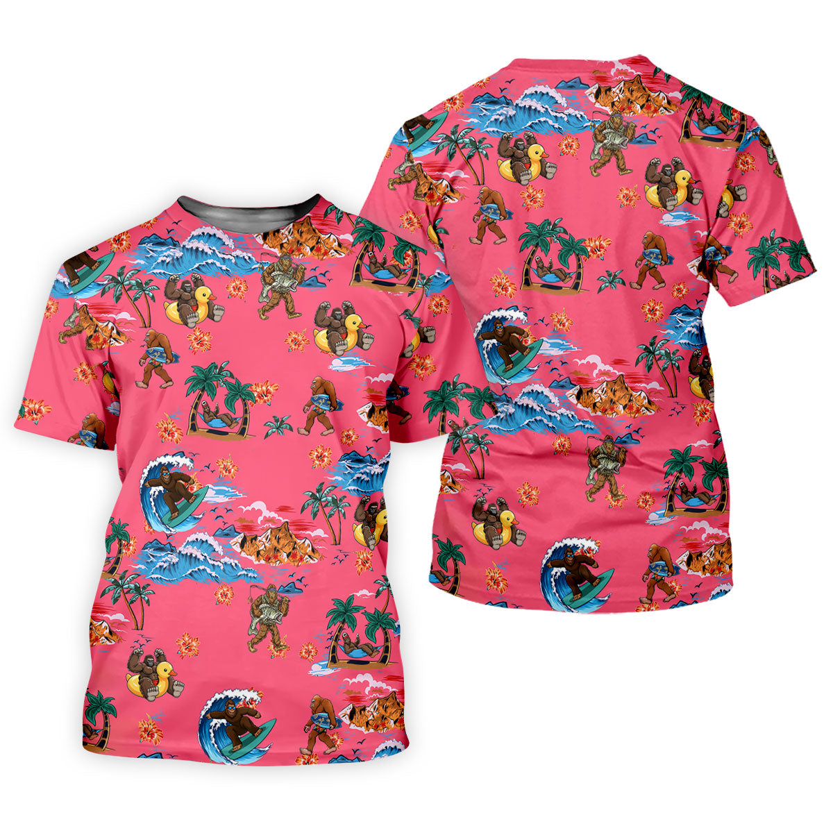 Pink Tropical Bigfoot Hawaiian Golf Polo Shirt, Men's Golf Shirt, Golf Polo Shirts For Men