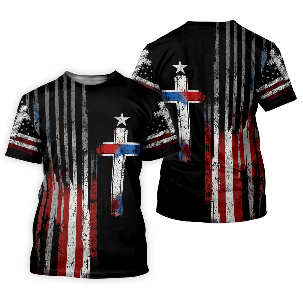 Faith Cross US Flag Golf Shirt, 250 Years Retro Golf Shirt, Patriotic 4th Of July Polo Shirts For Men