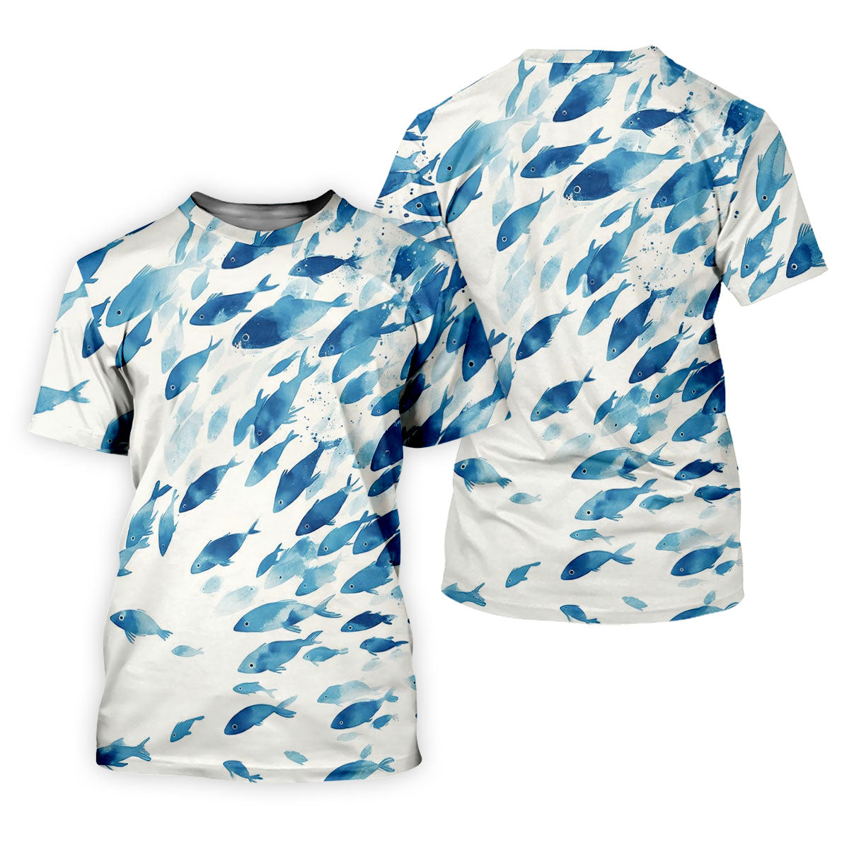 Flowing Fish White And Blue Fishing UPF Shirts, Minimal Watercolor Fishing Shirt For Women