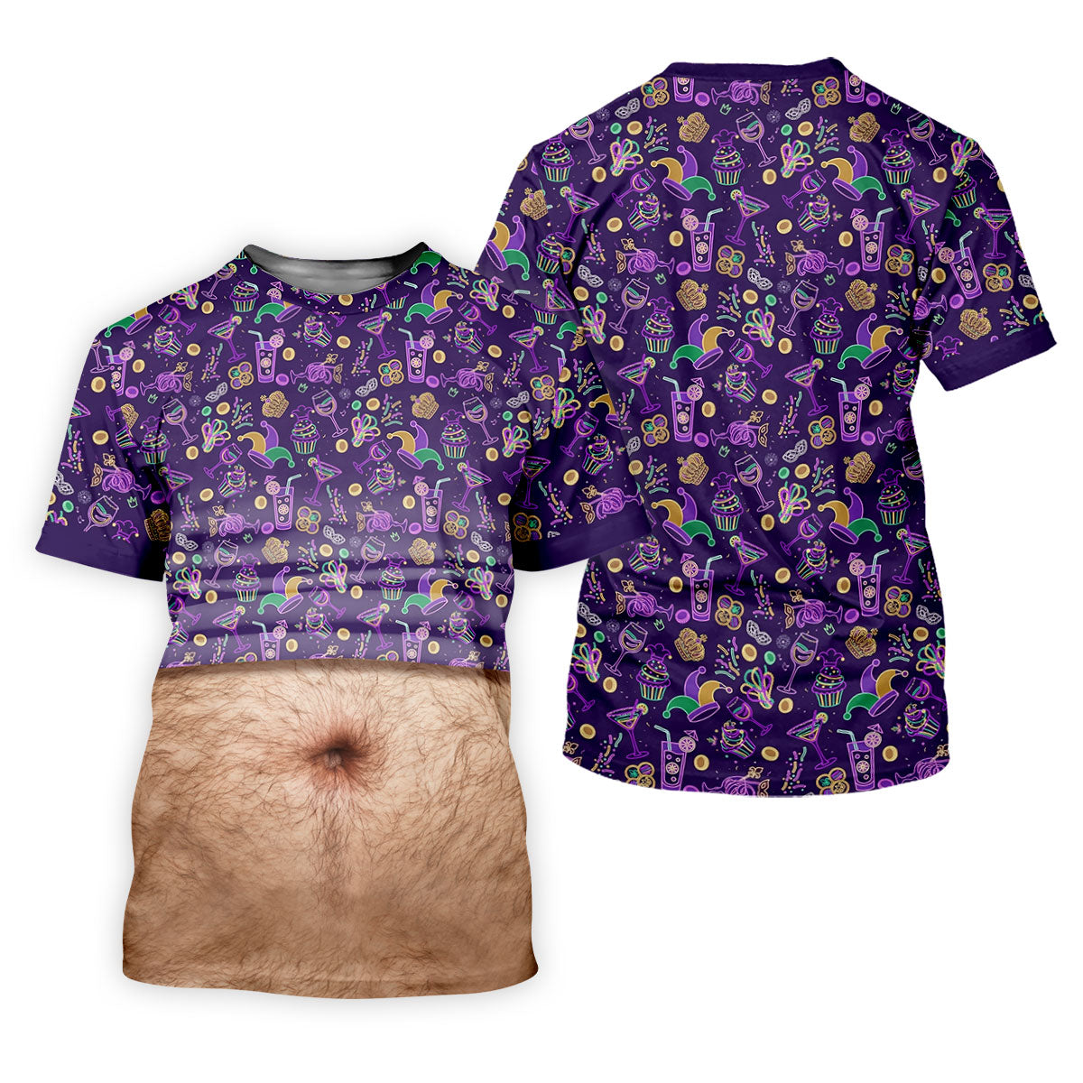 Purple Green Gold Mardi Gras Food Funny Tummy Women's Golf Tops, Fun Women's Golf Shirts, Ladies Golf Shirt