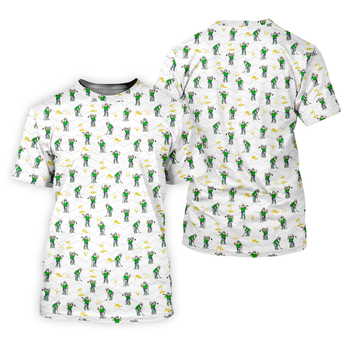 Funny Bearded Golfer Cartoon Pattern Polo Shirt, Womens Golf Tops, Golf Tops For Women
