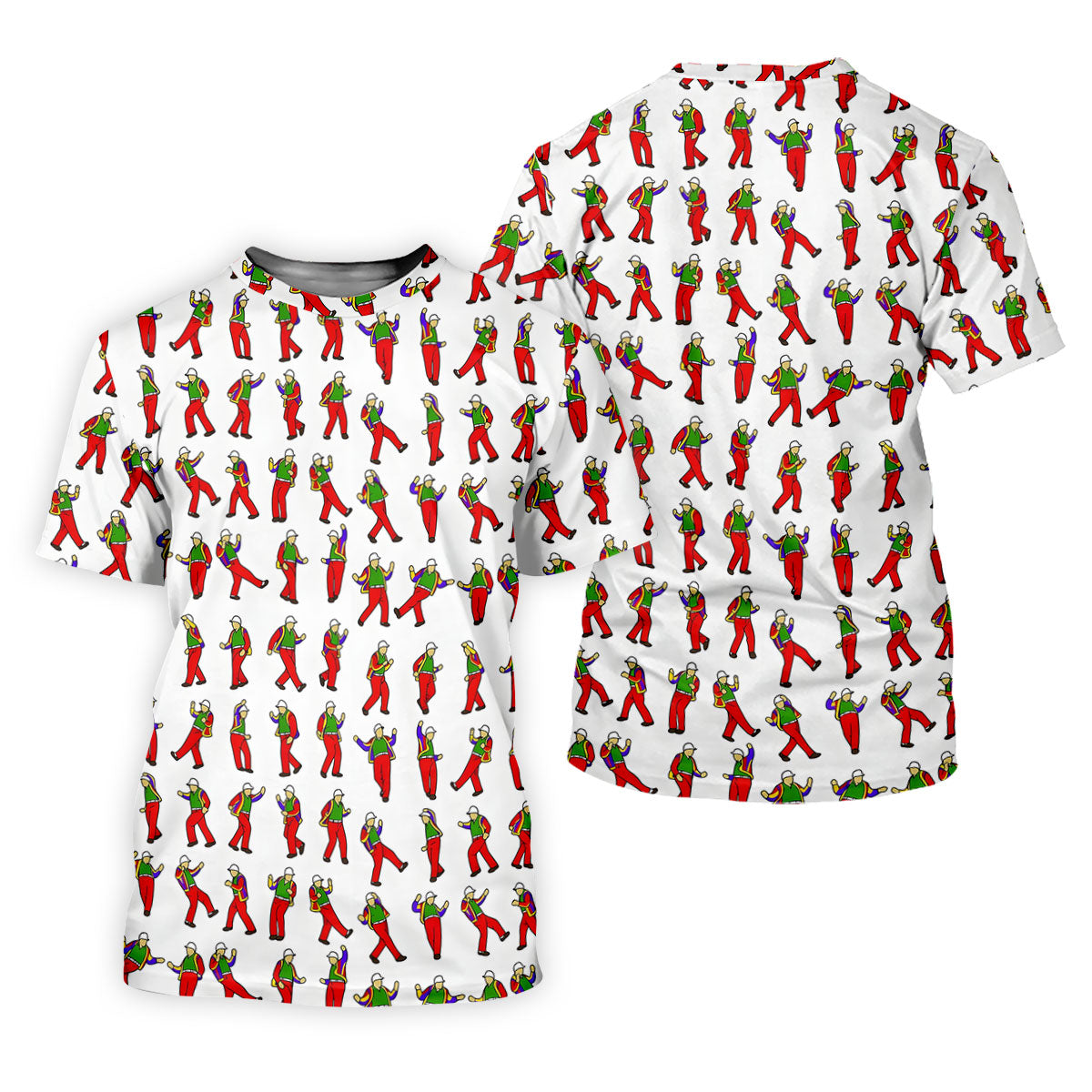 Colorful Dancing Character Pattern Polo Shirt, Hawaiian Golf Shirt, Mens Golf Apparel