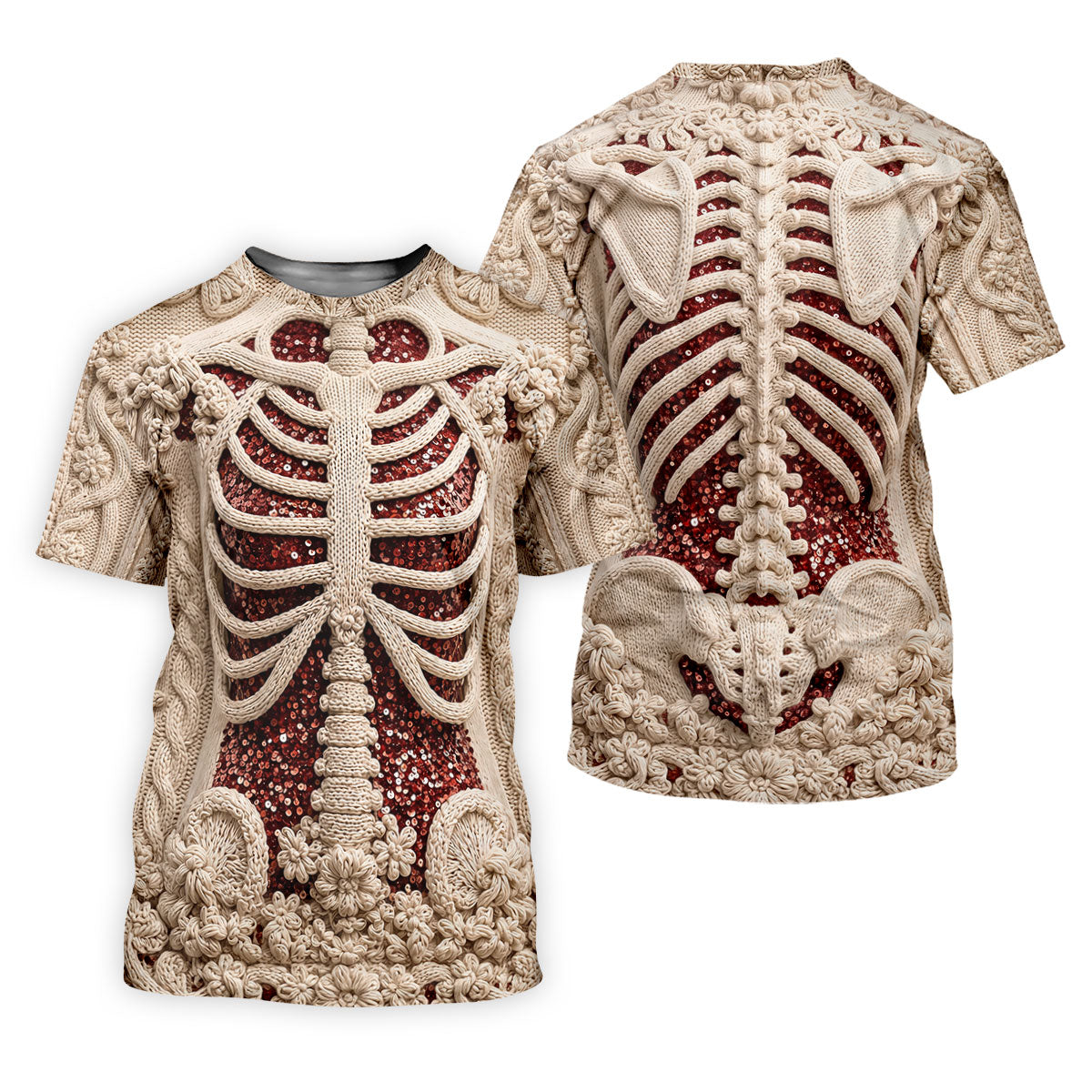 Knitted Skeleton Sequin Halloween Polo Shirt, Golf Shirts For Women, Womens Golf Tops