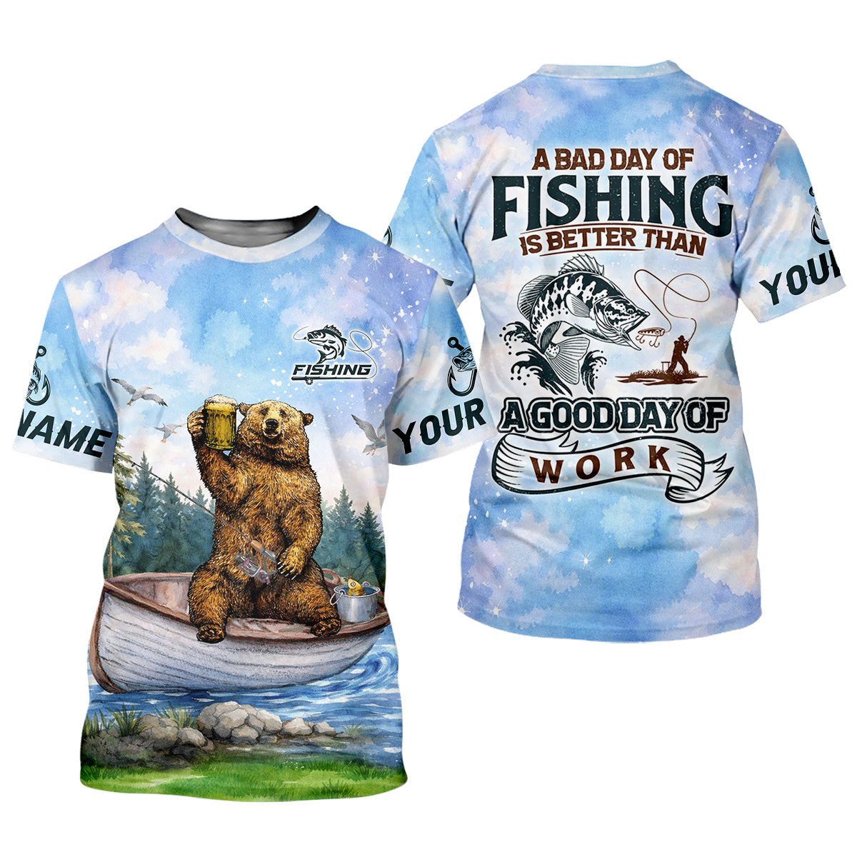 Bear Fishing Life – Better Than Work UPF Fishing Shirt, Personalized Custom Name
