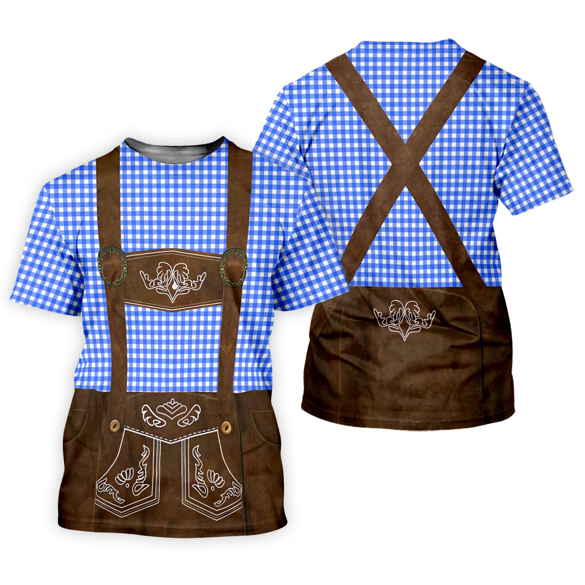 Blue Oktoberfest Lederhosen Illusion Sleeveless Golf Polo, Golf Shirts For Men, Mens Golf Apparel