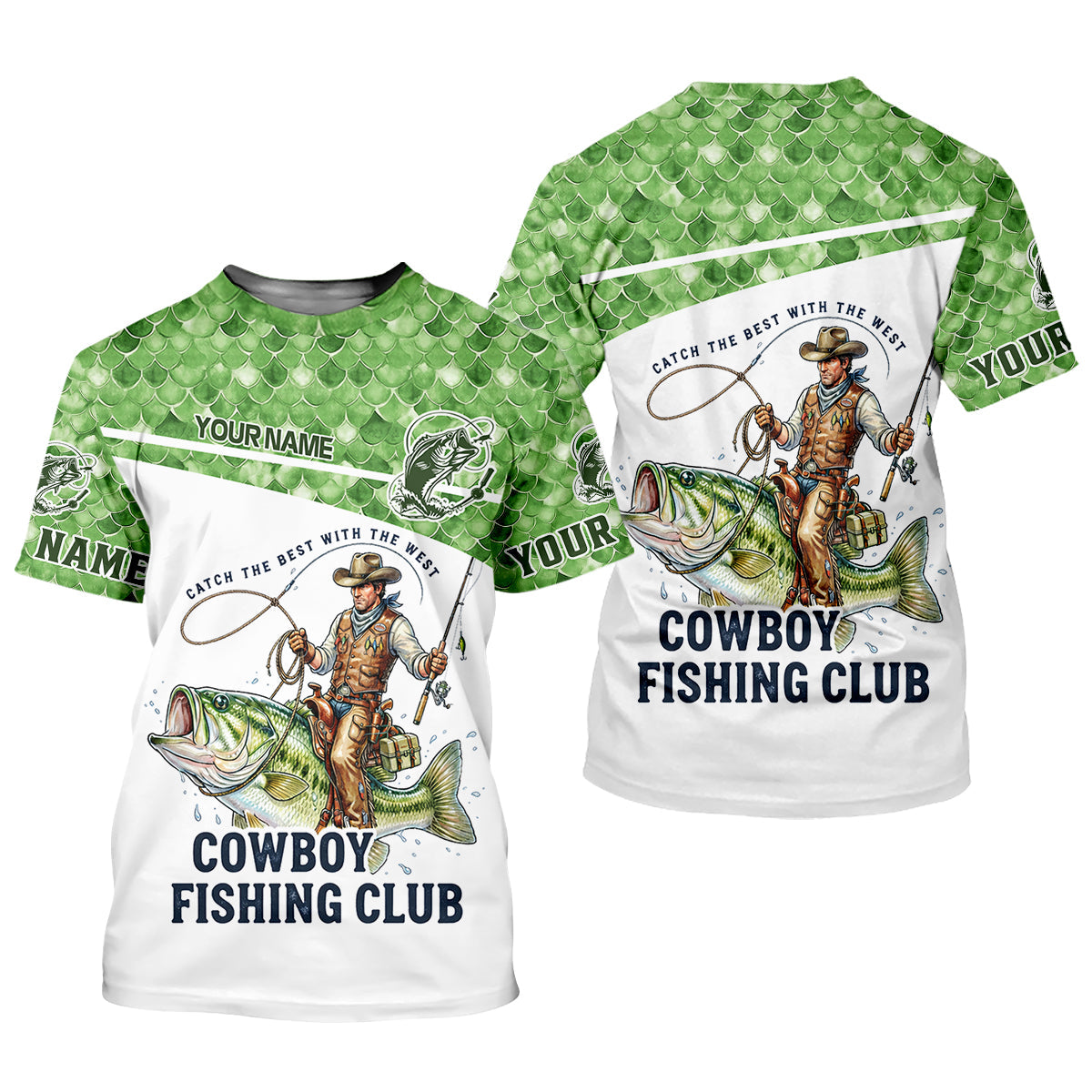 Cowboy Fishing Club Shirt, Personalized Bass Western Long Sleeve For Men, Fishing UPF Shirts