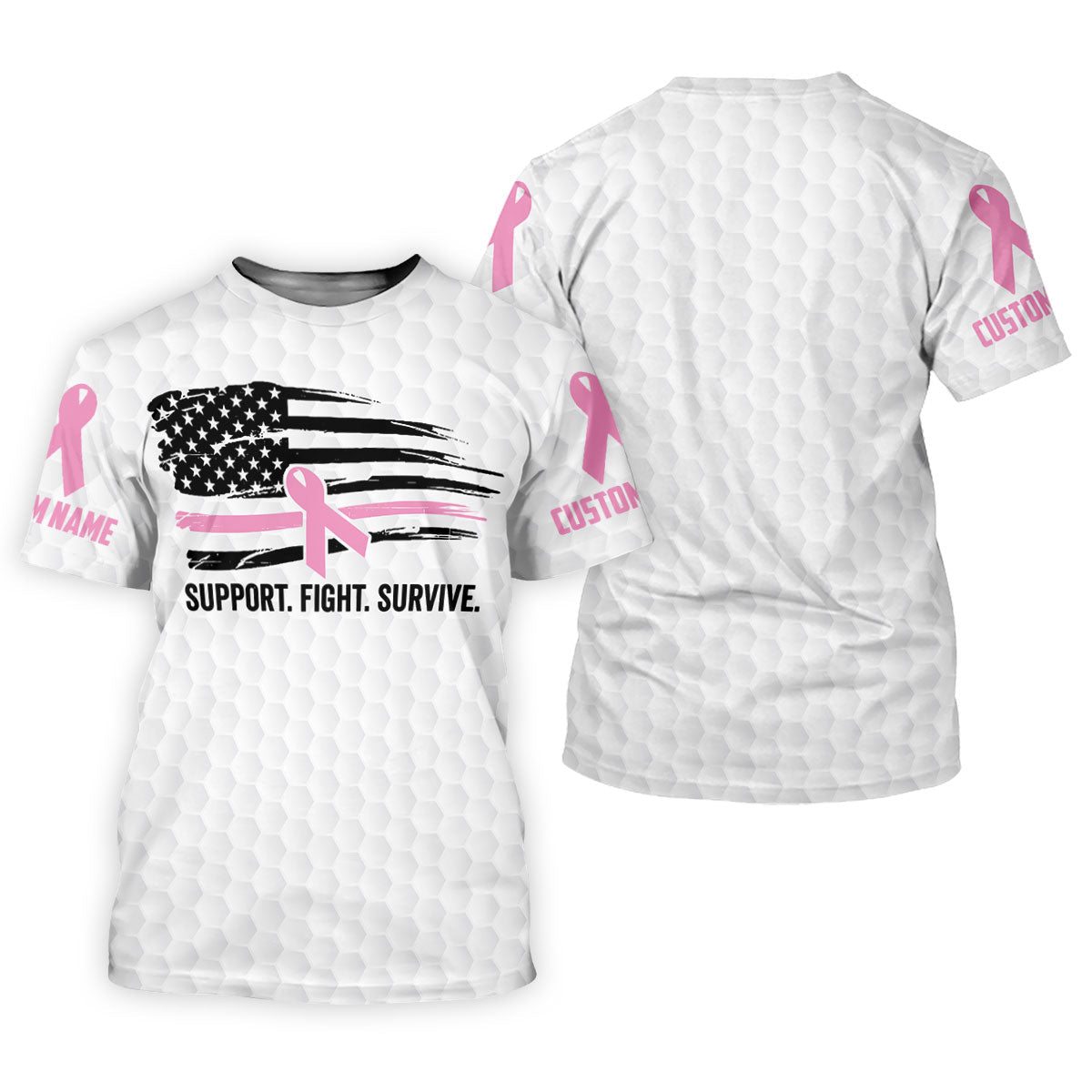 Custom Support Fight Survive Breast Cancer Polo Shirt, Ladies Golf Tops, Women’s Golf Polo