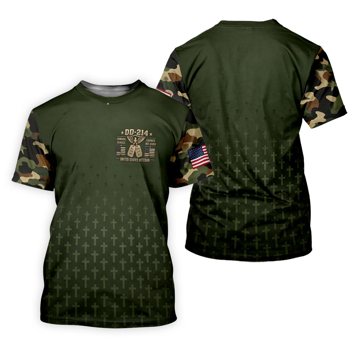 DD-214 Olive Green Cross Camo Polo Shirt, Golf Shirts For Women, Veterans Day Shirt
