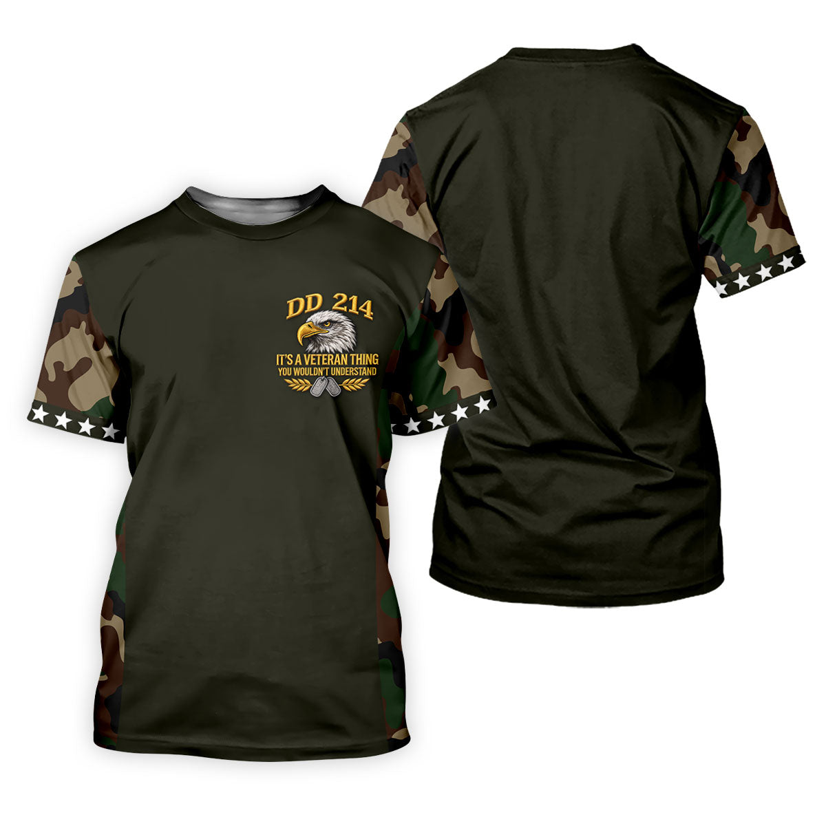 DD-214 Eagle Olive Green Camo Polo Shirt, Veterans Day Golf Shirt, Mens Golf Apparel
