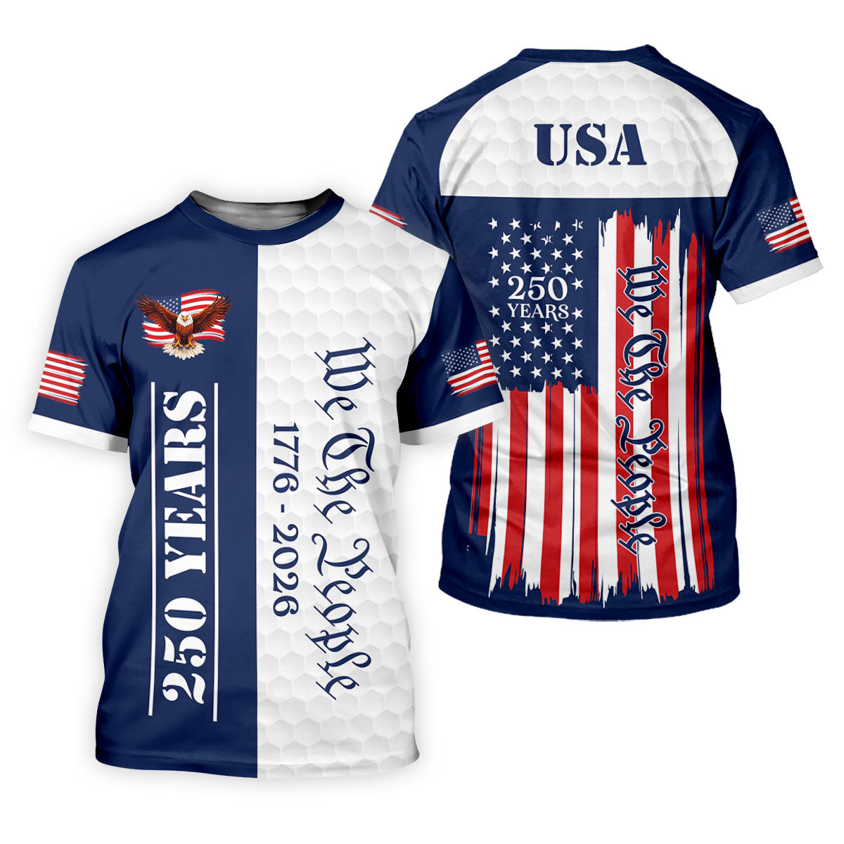 We The People Bald Eagle US Flag Golf Ball Pattern 250 Years Patriotic 4th Of July Golf Shirt For Women