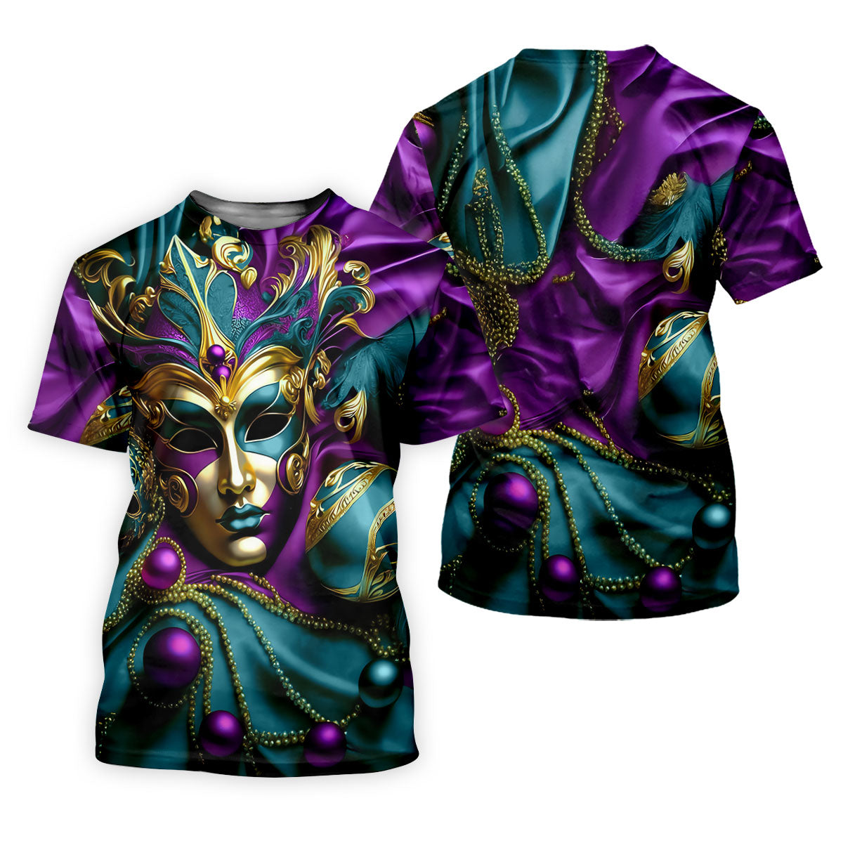Mardi Gras Face Mask Turquoise Golf Shirt, Women's Golf Tops, Ladies Golf Polos, Women's Polo Shirt