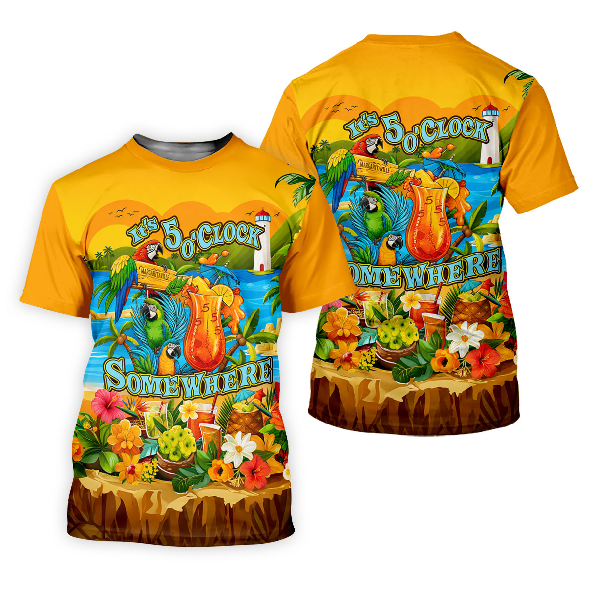 Golden Tropical Parrot Beach Cocktail Golf Polo Shirt, Men's Golf Shirt, Golf Polo Shirts For Men