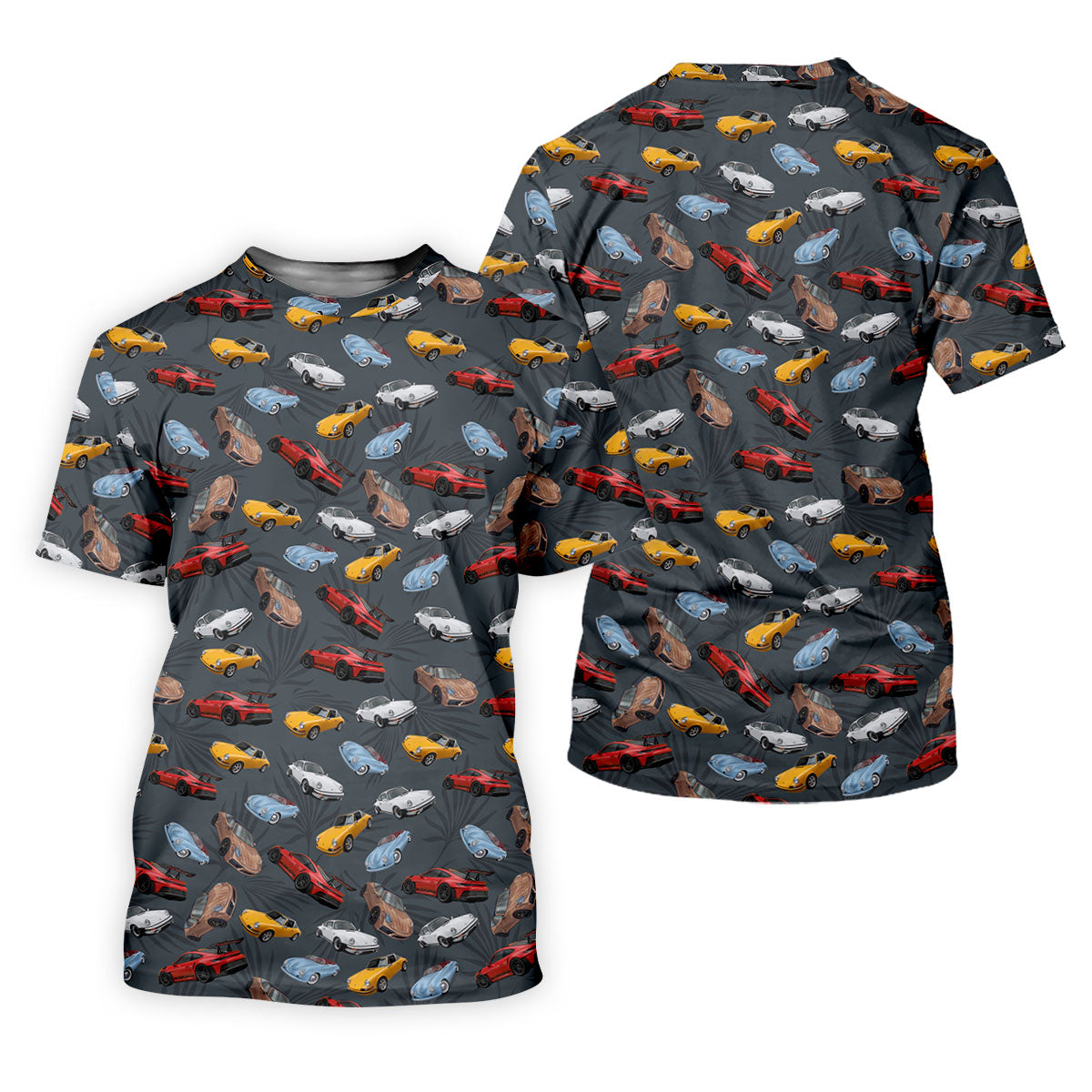Charcoal Vintage Sports Car Pattern Golf Polo Shirt, Men's Golf Shirt, Golf Polo Shirts For Men
