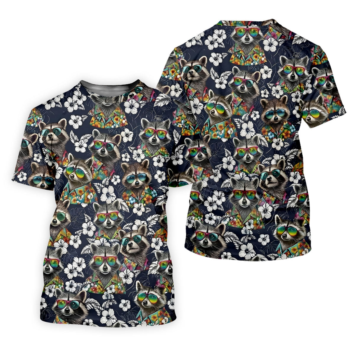 Raccoon Sunglasses Floral Tropical Hawaiian Shirt, Shirt For Men, Tropical Button Up Shirt